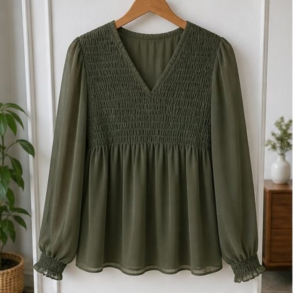 Olive Smocked Top